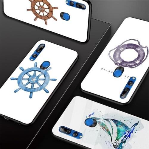 Stripes Anchor Boat Ship Wheel Tempered Glass Phone Case For Huawei honor 8X 9 10i 20i 20Lite 20Pro 30 Pro Cover Shell