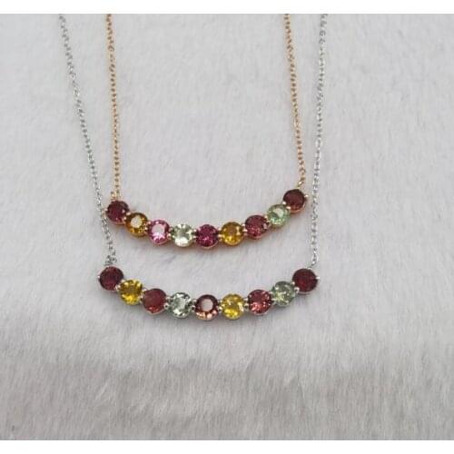 European and American Simple Multicolor Gemstone Necklace S925 Silver White And Gold Color For Choose Tourmaline Fine Jewelry
