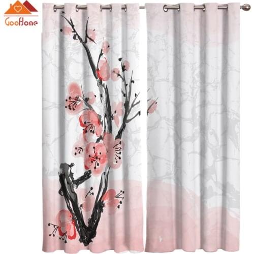 Pink Cherry Blossoms Flower Window Curtains Living Room Outdoor Fabric Drapes Curtain Home Decor
