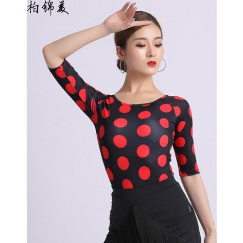 Latin dance shirt female adult new round neck national standard modern dance performance practice clothes competition dance danc