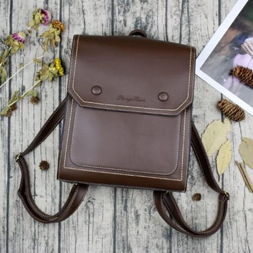 Vintage Backpack Female Fashion PU Leather Womens Backpack Brown Large Capacity School Bag for Girls Shoulder Bags for Teengers
