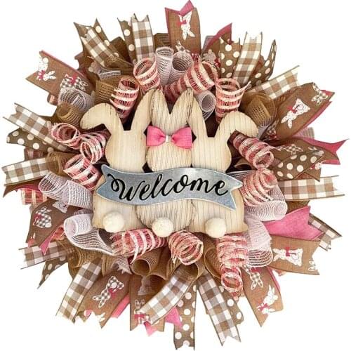 Happy Easter Rabbit Wreath Decor Welcome Sign For Front Door Easter Party Decoration Cartoon Bunny Ornaments