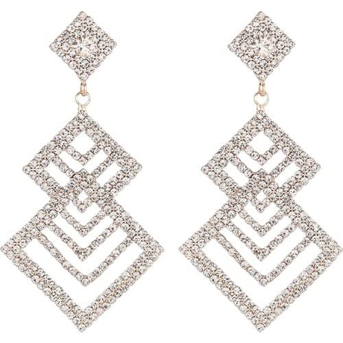 Fashion Long Geometric Drop Earrings Luxury Gold Silver Color Rectangle Rhinestone Earring for Women Party Jewelry Gift E613