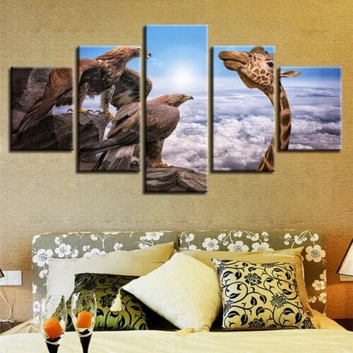 Wall Artwork Modular Canvas 5 Pieces Animals Scenery Pictures Home Decoration Modern HD Printed Paintings for Living Room Framed