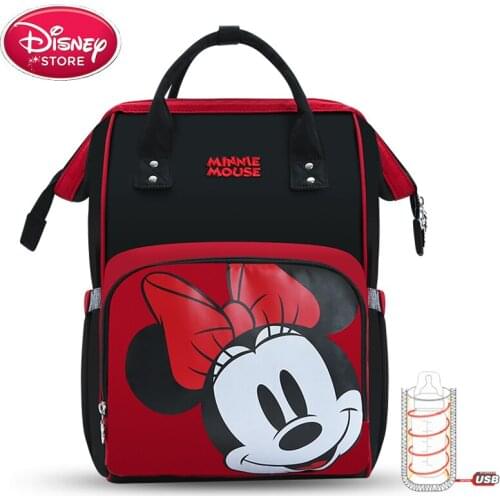Disney Bags Mickey and Minnie Mouse Mummy Diaper Bags USB Bottle Insulation Feeding Bag Waterproof Mom Handbag Disney Backpack