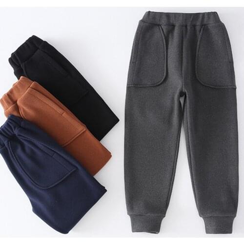 Boy Plus Velvet Casual Pants New Casual Warm Trouser Children Comfortable Cotton-padded Elastic Waist Soft Clothes Autumn Winter