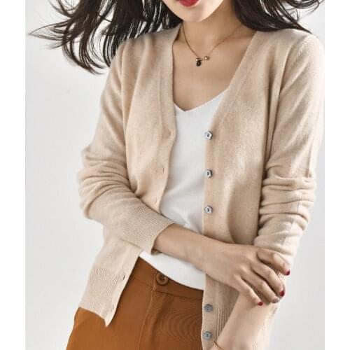 Women Jackets 100% Cashmere and Wool Knitting Cardigans Ladies V-neck Soft Sweaters Cardigan Woman Clothes High-end Tops