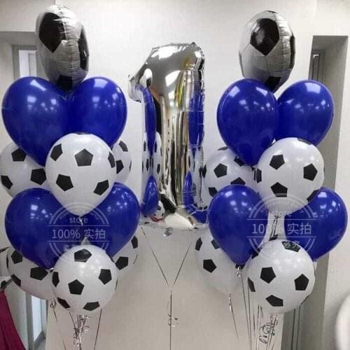 0-9 Silver Number Foil Football Latex Helium Balloon 1 year Boy Adult Birthday Party Decor Fathers Day Kid Sports Toys Balls