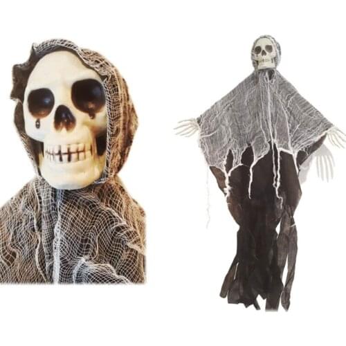 Skull Head Gauze Halloween Hanging Skull Charm Ghost Pendant Scary Doll Ornaments for Lawn Garden Party Haunted House Props
