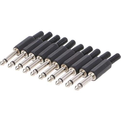 10 Pcs 6.35mm Male 1/4" Mono Jack-Audio Plug Connector Jack Adapter
