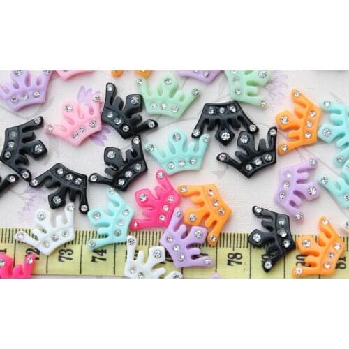100pcs rhinestone full decored shiny glitter Resin kawaii mixed color mini Crowns DIY 20MM Deco cabochons Flatbacks