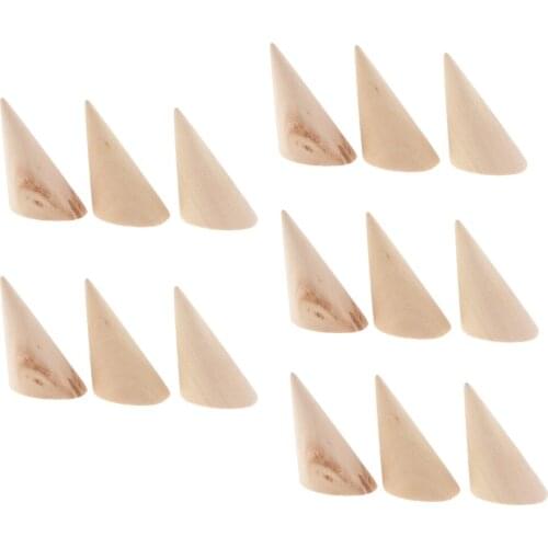 15Pcs Unfinished Wooden Ring Holder Desk Table Jewellery Display Stand, Wooden Jewelry Organizer, Cone Shaped