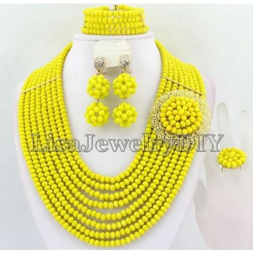 African Yellow Crystal Beads Jewelry Sets African Wedding Beads Jewelry Sets Crystal Necklace Bracelet Earrings Sets HD2984