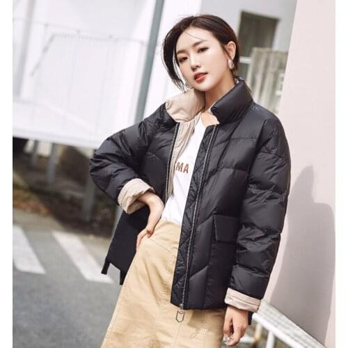 2020 Winter Stand Collar Loose Down Coat Female Warm Short Snow Outwear New Women White Duck Down Jacket