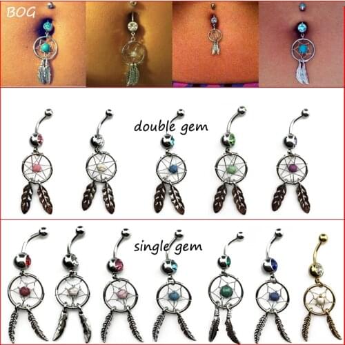 BOG-Body Jewelry CZ Dream Catcher Navel Dangle Belly Barbell Button Bar Ring ppiercing Nombril Ombligo Body Jewelry