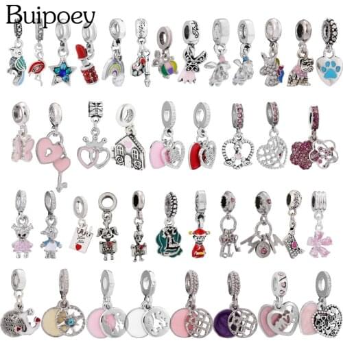 Buipoey 2pcs Cartoon Animal Dangle Pink Love Boys Girls Pendant Bear Puppy Birds Charm Fit Diy Bracelet Gifts Jewelry Making