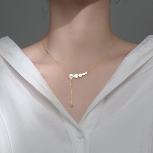 Solid 925 Sterling Silver Chains Necklaces for Women Teen Girls Shell Round Korean Dainty Chokers S925 Silver Jewelry 2021