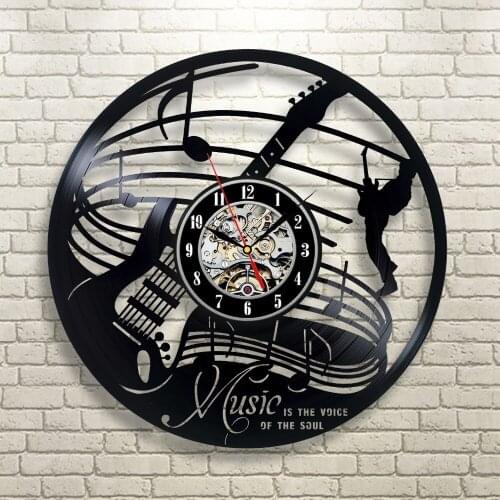 Reloj saat Guitar Music Instrument Art Gift Circle Vinyl Wall Clock Art Home Decor Interior Design Childrens Room Living Bedroom