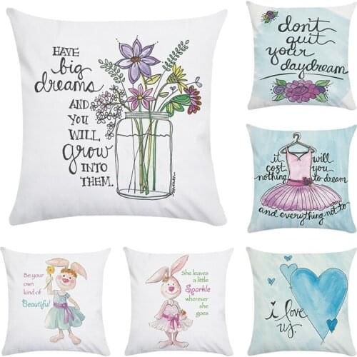 Cartoon Rabbit Polyester Cushion Cover Letter Be your own love Pillow Case Patchwork Decorative Lovely Pillowcase Sofa Ca CR095