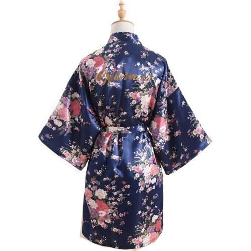 Women Bridesmaid Navy Robes Cherry Blossom Wedding Dressing Gowns Sexy Bridal Party Shower Gift