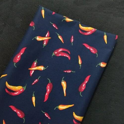 Graceful Navy Blue Yellow Red Pepper Printed 100% Cotton Poplin Fabric 50x70cm Fabric Patchwork Cloth Dress Tilda Cloth Patchwo