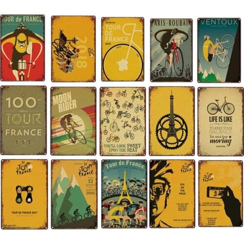 French Rider Bicycle Art Painting Tin Metal Sign Retro Plate Poster Decoration Pin Man Cave Bar Cafe Wall Mount Up Sign Tinplate