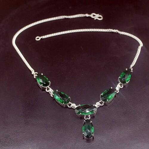 Hermosa Jewelry Royal Shiny Teardrop GreenTopaz Silver Color Chain Necklace for Women Ladies Gift 18 Inch FQ77