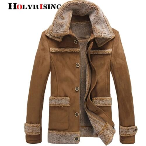 Holyrising Men Jackets Woolen Outwear Faux Lamb Wool Suede Jacket Turn Collar Warm Shorts Camel Bomber Jacket Zipper Top 18947-5