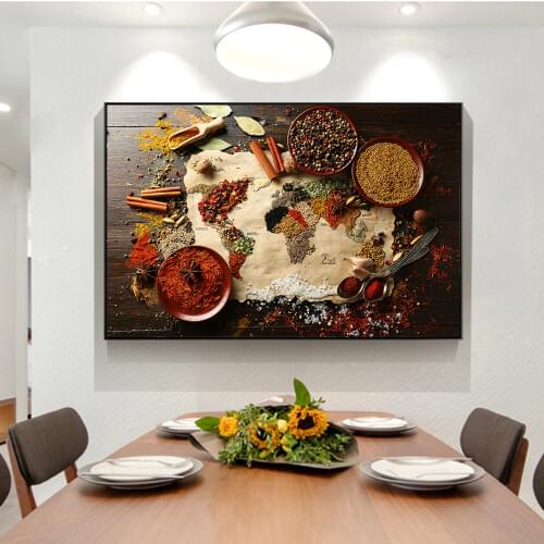 World Map of Herb and Spice Canvas Art Posters And Prints Kitchen Theme Canvas Painting On the Wall Art Picture For Kitchen Room