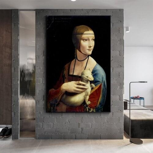 Leonardo Da Vinci Famous Paintings The Lady With An Ermine Canvas Art Reproductions Poster On Wall Picture For Home Decoration