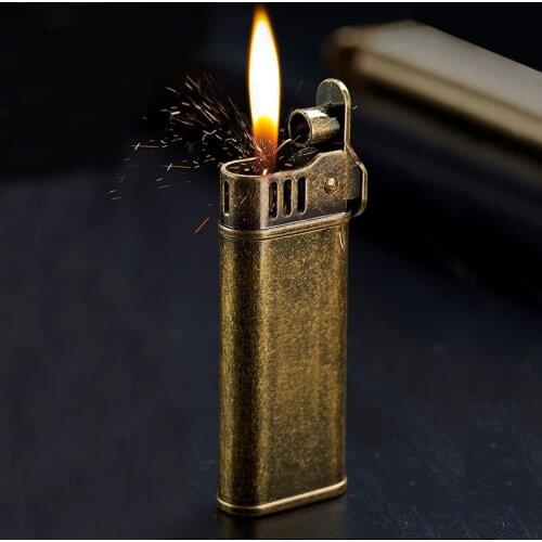 Pure copper kerosene lighter exquisite metal open fire wind proof creative personality Retro Old machine ultra thin brass