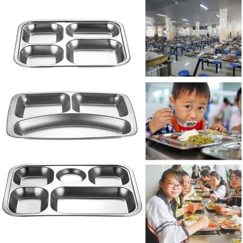 Stainless Steel Divided Dinner Tray Lunch Container Food Plate for School Canteen 3/4/5 Section