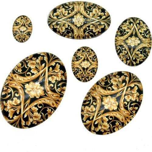 20pcs/lot Royal Yellow Flower Pattern Oval Glass Cabochons Flower Domed Glass Cabochons Jewelry Accessories For Jewelry Making
