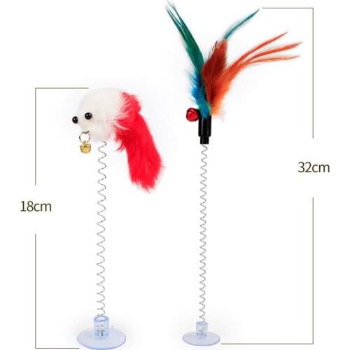 Cat Interactive Toy With Sucker Spring Feather Plush Mouse Funny Pet Toys C66