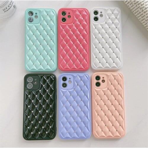 Fashion Luxury Solid Color Grid Pattern Full Protective Back Cover Phone Case for IPhone 12 11 Pro X XR XS MAX 7 8 Plus SE 2020