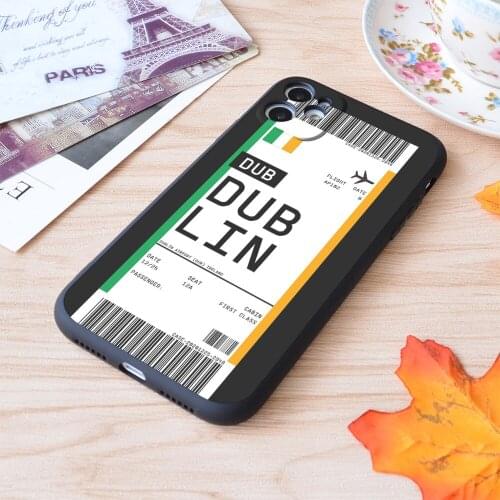 For iPhone Dublin Boarding Pass First Class Air Plane Ticket Lable Flight Travel Print Soft Matt Apple iPhone Case