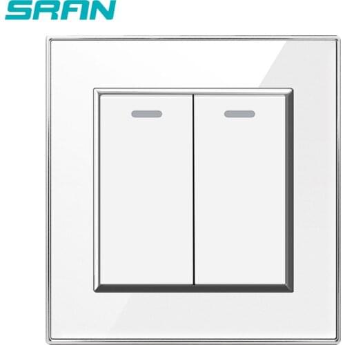 SRAN UK light switch 2 gang 1/2/3 way multiple wall switch 250V 16A acrylic white/black/gold plating silver edge 86mm*86mm