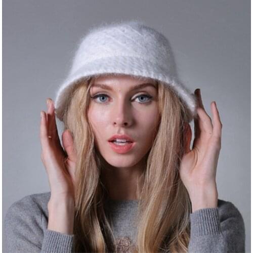 2021 NEW Autumn and winter wool knitted bucket hat winter Warm hat women winter fur hat cap-YY
