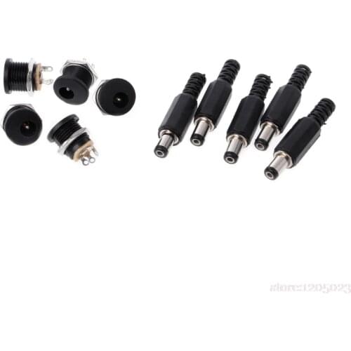 NEW 5 Pcs 5.5mm x 2.1mm Male DC Power Plug Connector+5 Pcs Screw Lock Female Panel Socket Mount Adapter