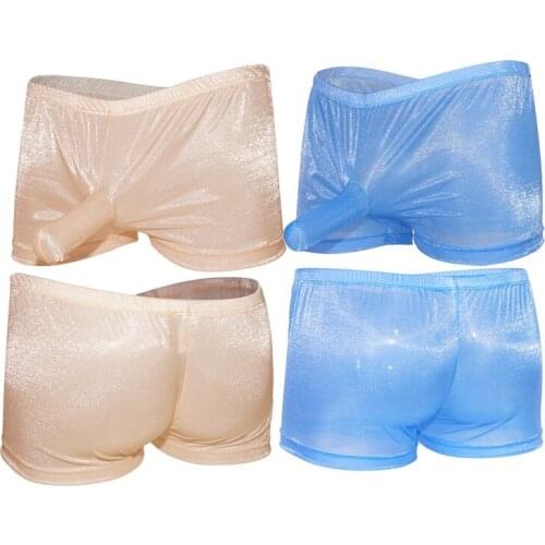 New Mens Sexy Transparent Shiny Tight Low waist Boxer shorts Comfortable Closed Penis Sleeve underwear gay jockstrap