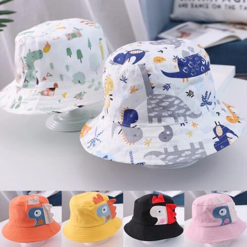 2020 Summer Autumn Baby Bucket Hat Toddler Kids Dinosaurs Tractor Cap Soft Cotton Hats Boys Girls Cartoon Sun Hat 2-4 Years