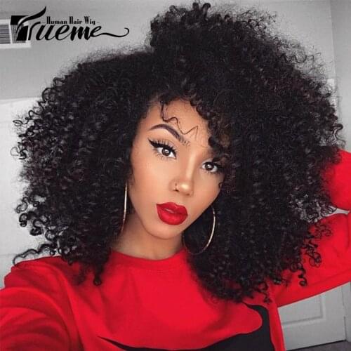 Trueme Kinky Curly Lace Bob Wig Brazilian Kinky Curl Lace Front Human Hair Wigs Pre-Plucked Jerry Curly L Part Lace Wig