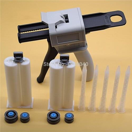 50ml Caulk Guns 1:2 AB Glue Gun Adhesive Applicator Dispenser with 2pcs 50ml 1:2 Empty Dual-Barrel Cartridge 5pc AB Mixed Tube