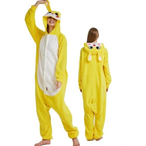 Adult Pajamas Rabbit Onesie for women Men Pyjamas Animal Cosplay Costume Sleepwear Kigurumi Anime Halloween Yellow Onesieshow