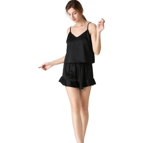 Womens Pajamas Set Silk V-neck Strap Shorts Two-piece Pajamas Set Sexy Fashion Homewear Summer Women Clothes 2020