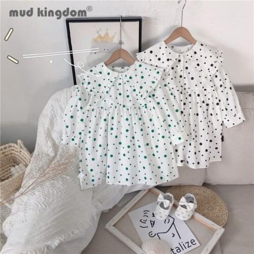 Mudkingdom Little Girls Dot Dress Turn-down Collar Button Long Puff Sleeve Princess Dresses Toddler Clothes for Spring Autumn