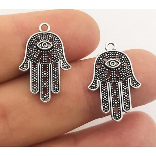 10pcs Charms Death Eye Hamsa Palm Fatima Hand 23*15mm Antique Making Pendant Fit Vintage DIY For Jewelry, Designer charms