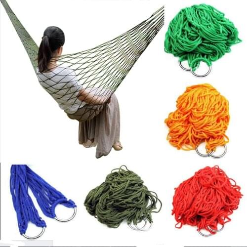 Portable Nylon Hammock Garden Yard Hanging Mesh Net Sleeping Bed for Outdoor Siesta Rest Camping Traveling Hiking Picnic