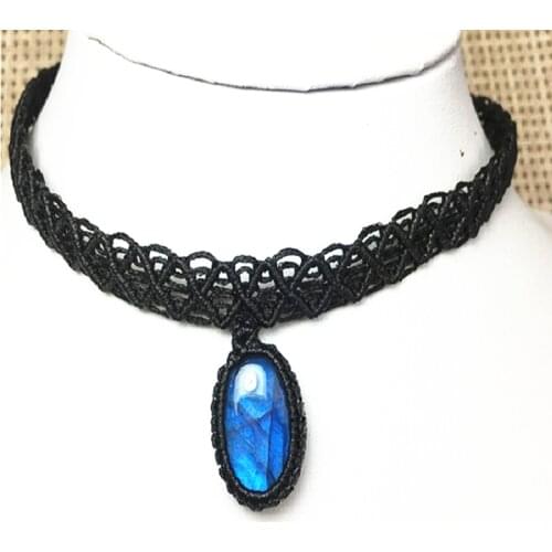 Natural Labradorite Crystal Healing Crystal Clavicle chain pendant Gemstone Flash Glossy Stone Christmas present