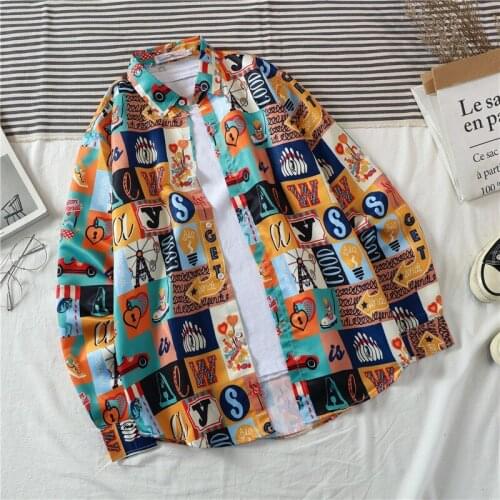 Plus Size New Men Letters Print Shirts Men Hawaiian Camicias Casual Colorful Design Wild Shirts Print Short Sleeve Blouses Tops